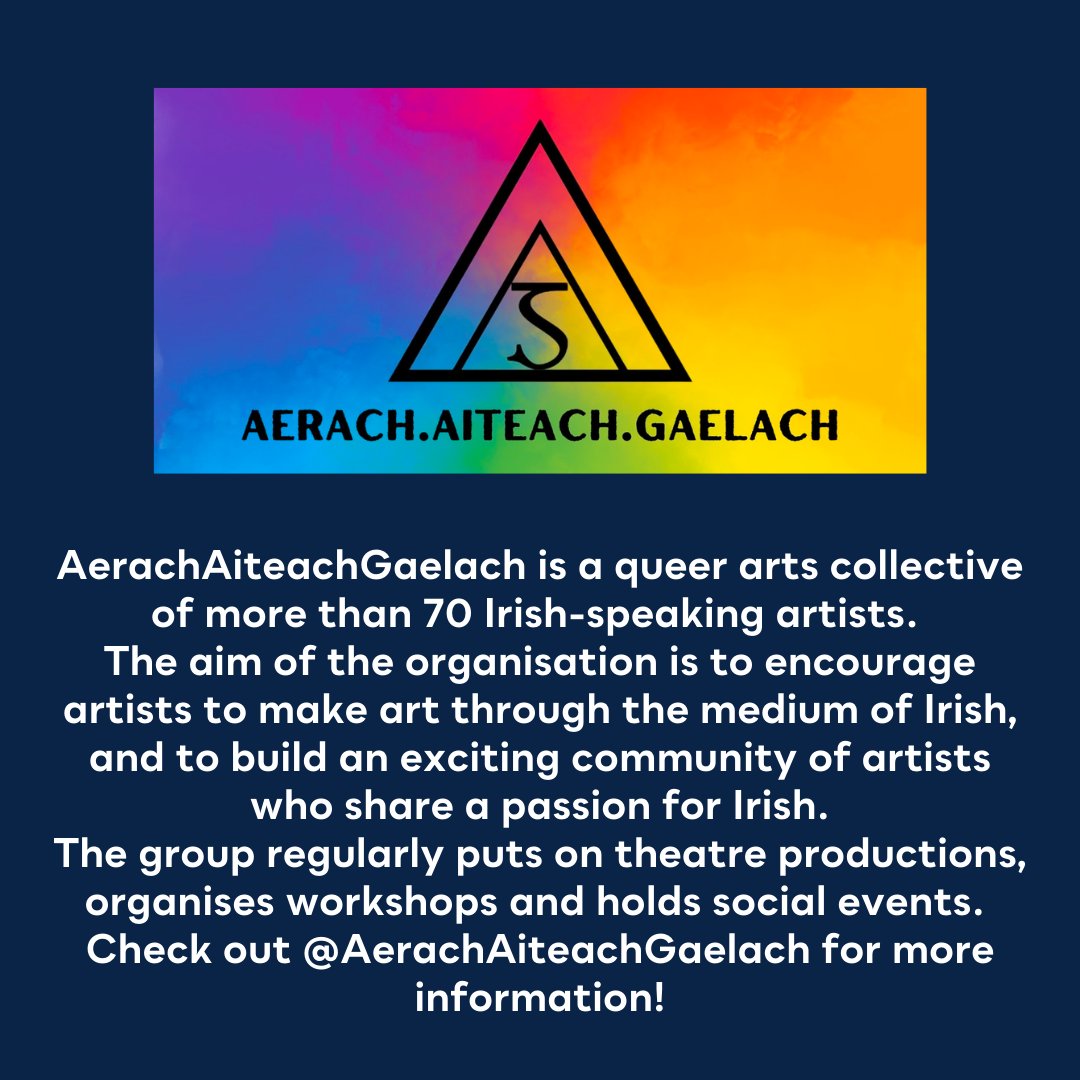 AerachAiteachGaelach (@AerachG) is a queer arts collective that shares theater, workshops, and arts events in Irish: