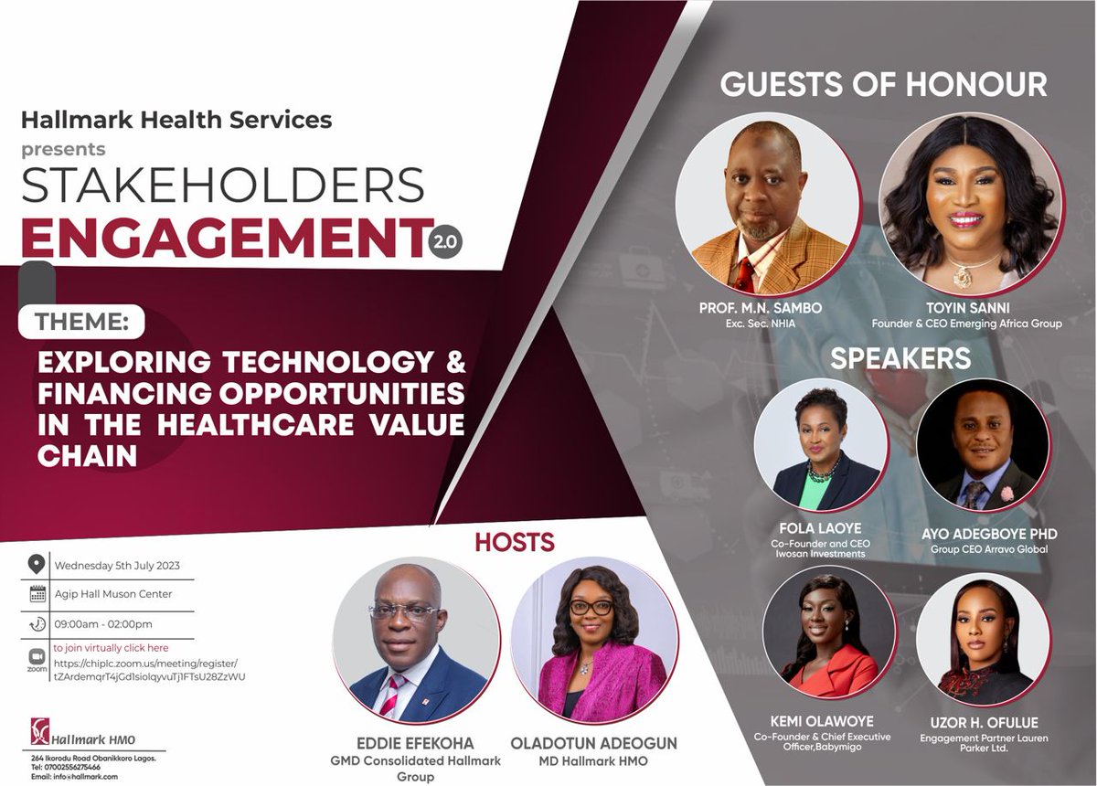 Do you know? 👇
 'What benefits can the different stakeholders in the healthcare value chain expect from the use of digital HealthData?' 

To get a proper answer to the questions. Join us on 5th, July 2023 at Agip Hall, Muson Center. 

#HHSLStakeholdersEngagement2