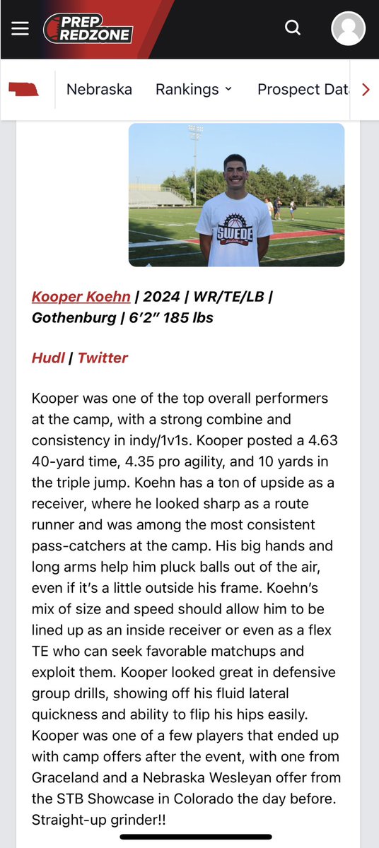 Thank you  @PRZ_OscarG for the write up! @PrepRedzoneNE @STB_Showcases @SwedeStrength