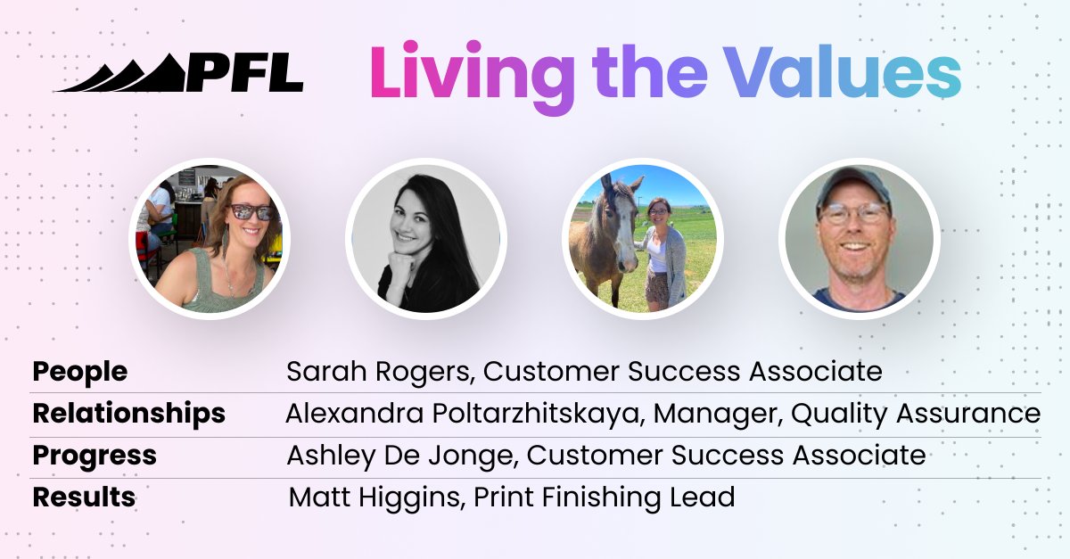 Let’s hear it for the winners of PFL’s Living the Values Awards for Q2 2023! 👏🏆 Thank you for everything you do for PFL and our customers. #LifeatPFL #PFLValues