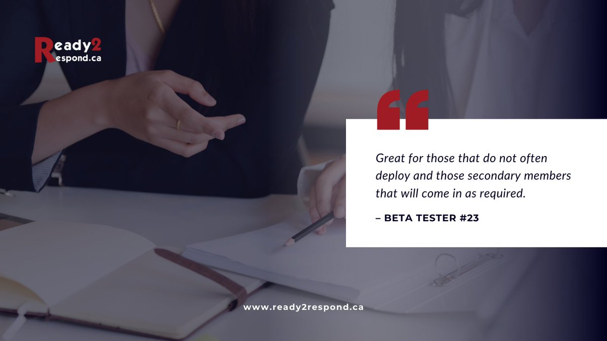 Ready2Respnd's tweet image. We're glad to hear that our product is helpful for those who don't frequently deploy and for secondary team members who may need to access it as needed. 😁🙌

🌐 ready2respond.ca | 📧 contact@ready2respond.ca | ☎️ 1.833.201.8966

#incidentcommandsystem #ready2respond