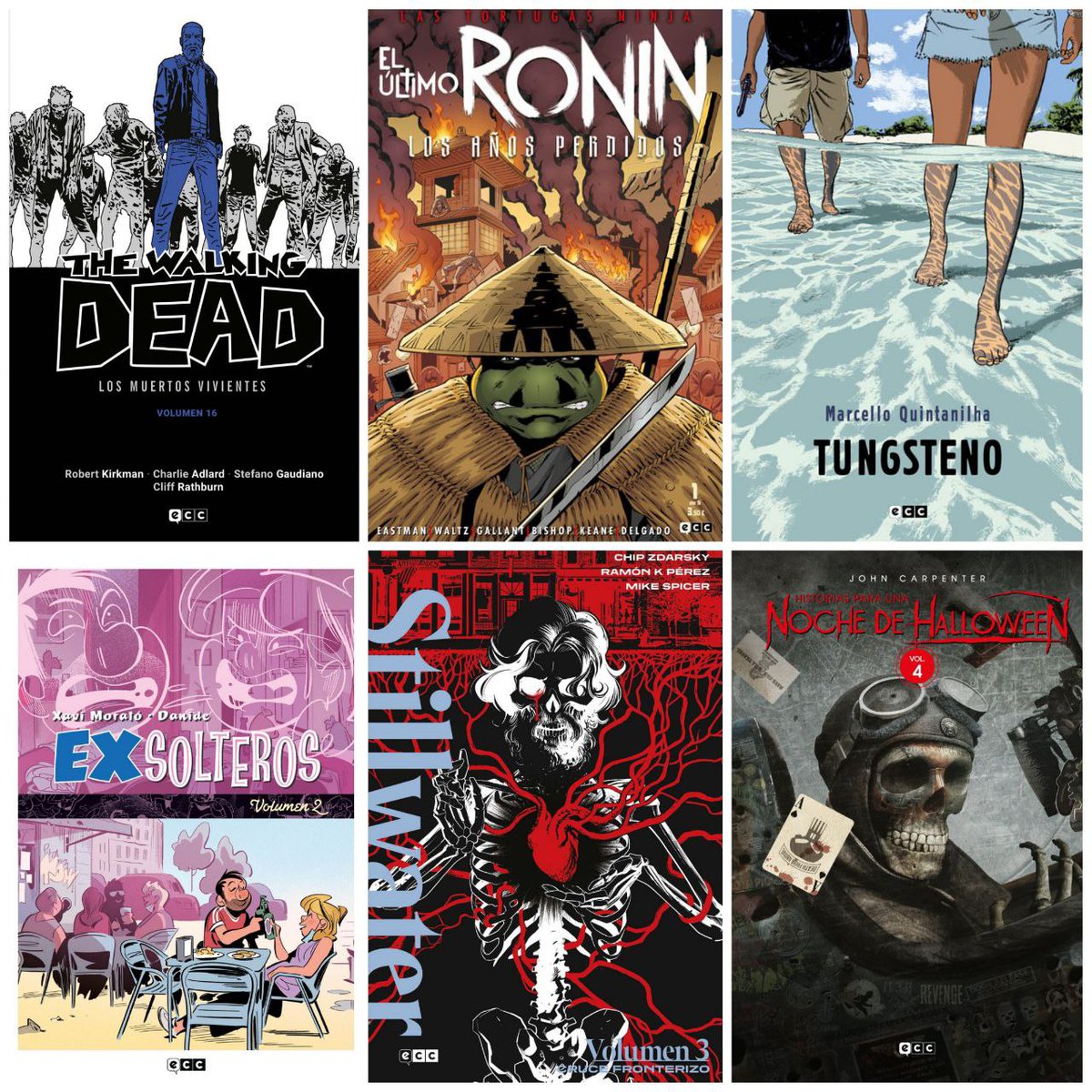 eccediciones's tweet photo. ¡Estas serán las principales novedades del sello #ECCCómics en #ECCJulio! Volvemos al mundo de #TortugasNinjaÚltimoRoninECC con la miniserie Los años perdidos. @marcelloquinta1 debuta con #Tungsteno. Y concluyen #TheWalkingDead, #Stillwater y #Exsolteros: https://t.co/X4CO75wwgy https://t.co/78wiNLCA1Y