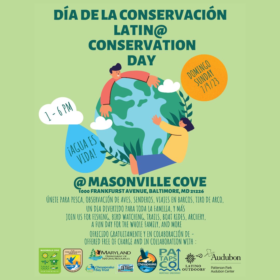 Join PHG at Masonville Cove on Sunday, July 9th, from 1-6 for Latin@ Conservation Day! 

Register for a guided boat tour of the Patapsco here: ow.ly/FkGE50P1BFz