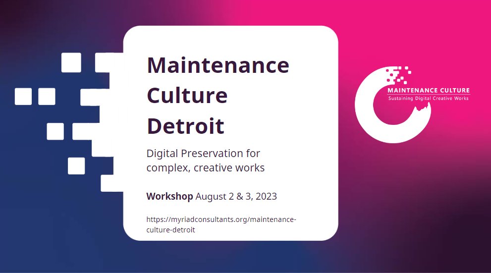 myriad_cxns's tweet image. Hi friends, we&apos;re accepting applications for our August workshop in the Midwest. Join us at Trinosophes in Detroit for a two-day deep dive into how to preserve complex works of new media at your org! 🖥️myriadconsultants.org/maintenance-cu…