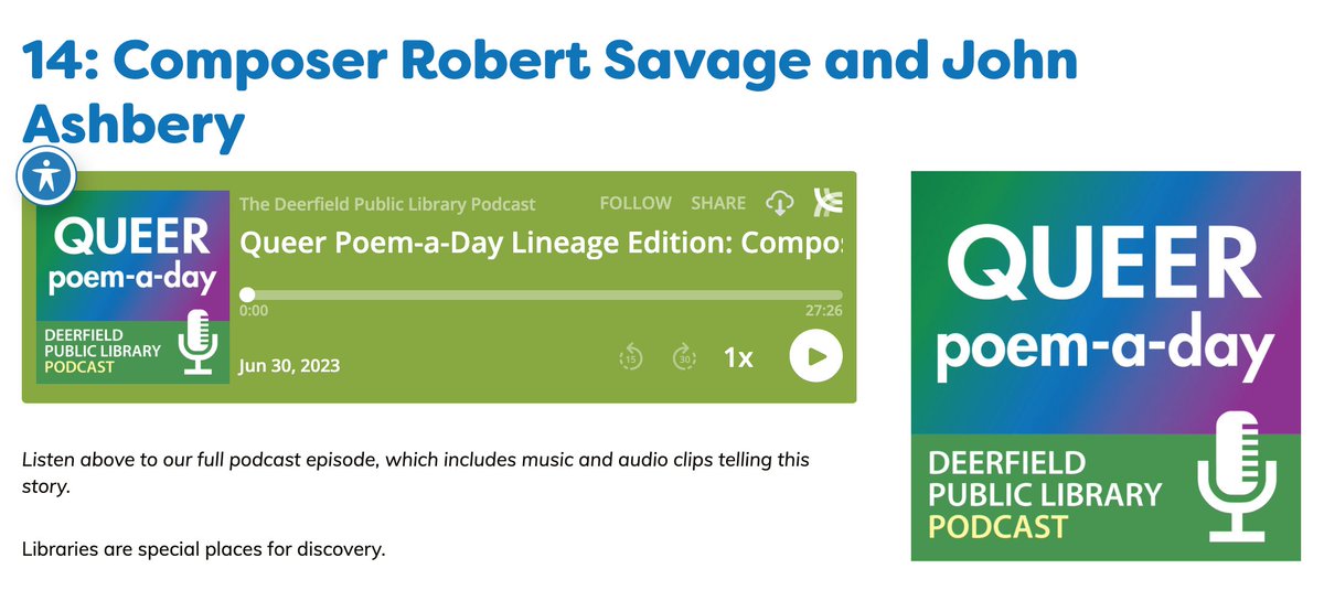 Just in time for the end of Pride Month, this Ashbery Sighting just in! 
On Ashbery, composer Robert Savage, and the “Ashbery piano": 
deerfieldlibrary.org/queerpoemaday/…