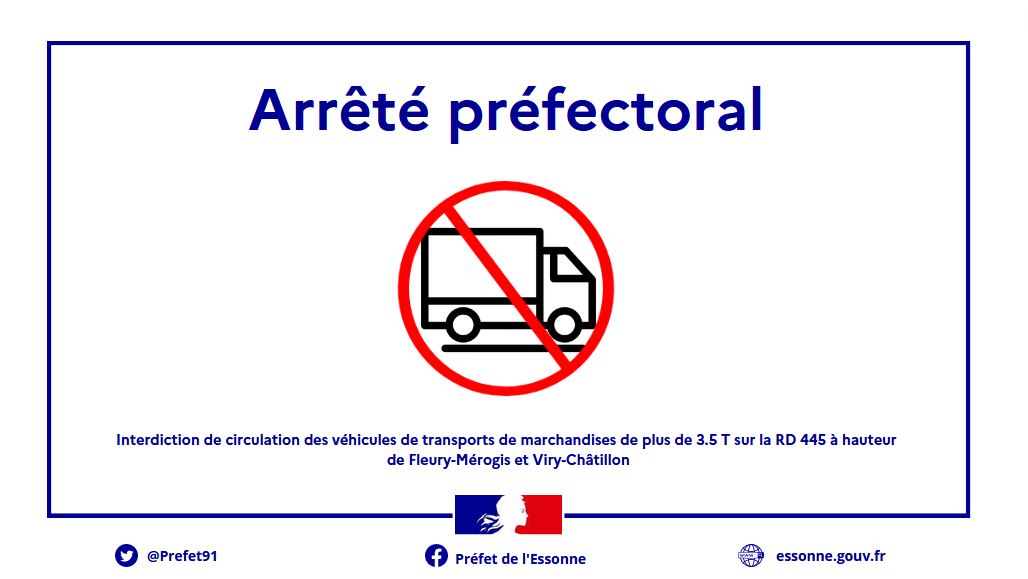 Préfète de l'Essonne 🇫🇷 (@prefet91) on Twitter photo #Sécurité | Les violences urbaines au cours des dernières nuits se sont notamment traduites par des incendies de bus et camions sur le CD445 à hauteur de <a href="/VMerogis/">Ville Fleury-Mérogis</a> & <a href="/Viryofficiel/">Viry-Chatillon</a>
En lien avec le <a href="/CDEssonne/">Département de l'Essonne</a> , il a été décidé d'interdire cet axe à la circulation des poids lourds #Sécurité | Les violences urbaines au cours des dernières nuits se sont notamment traduites par des incendies de bus et camions sur le CD445 à hauteur de <a href="/VMerogis/">Ville Fleury-Mérogis</a> & <a href="/Viryofficiel/">Viry-Chatillon</a>
En lien avec le <a href="/CDEssonne/">Département de l'Essonne</a> , il a été décidé d'interdire cet axe à la circulation des poids lourds