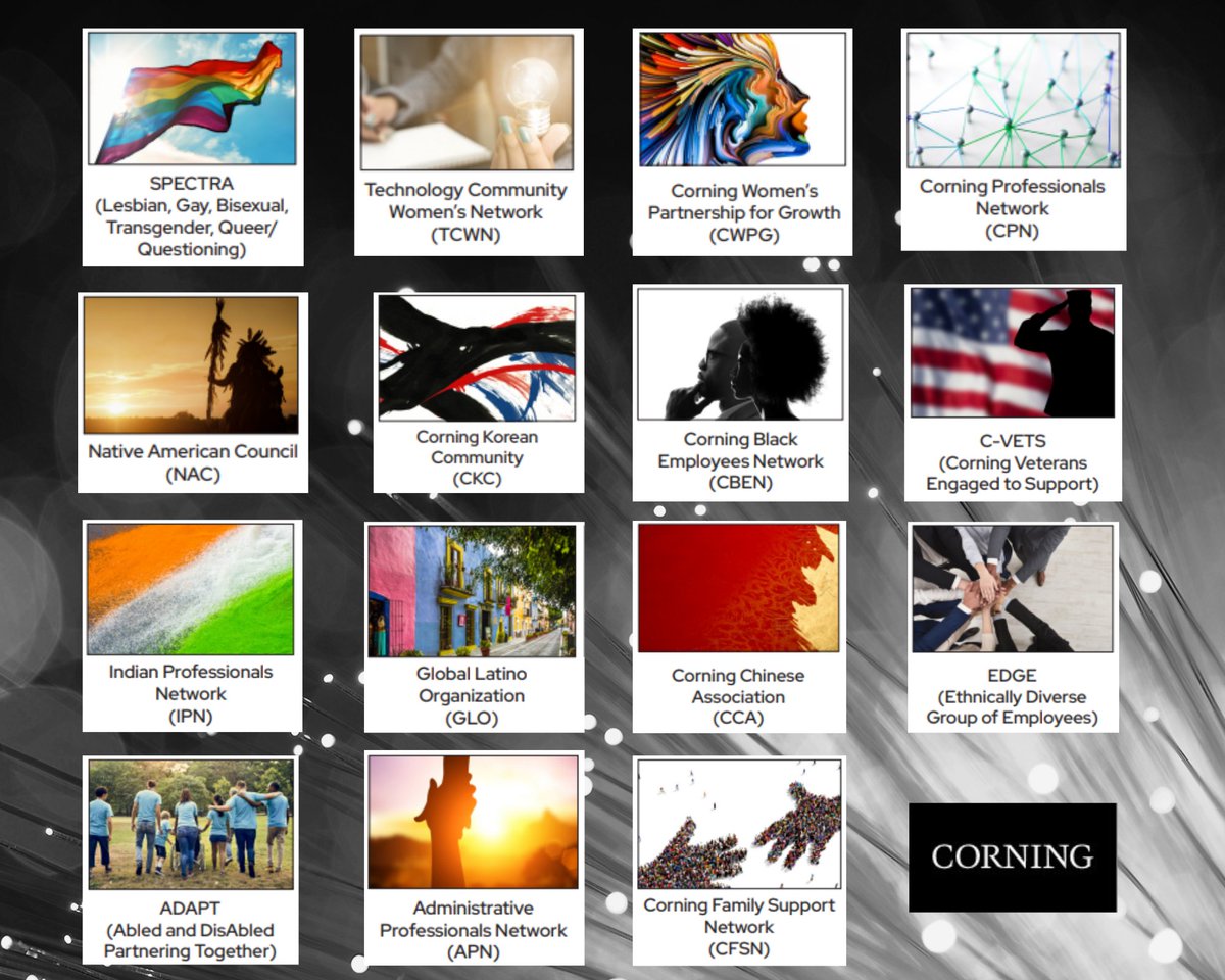 Corning proudly sponsors a variety of Employee Resource Groups that represent vital employee interests and constituencies, all contributing to our success in unique and significant ways.

Learn more on page 33 of our DE&amp;I report: ms.spr.ly/6047gQIEL

#dei #vitalToProgress