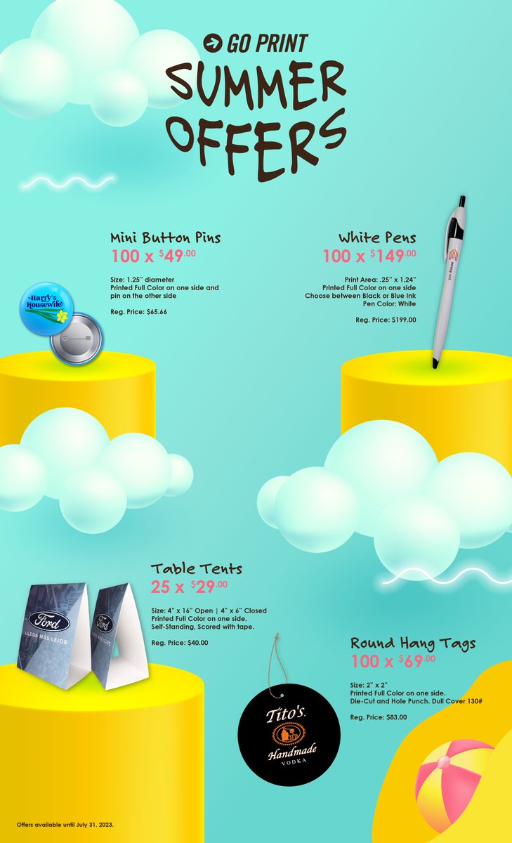 Summer offers continue! ☀️ July Offers are here! 🌸 
Shop online NOW  goprintpr.com/monthly-specia…
Custom promotional items | Digital Prints and more.