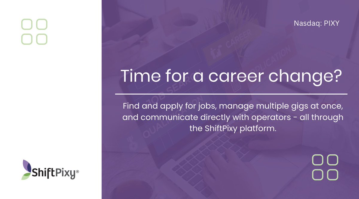 ShiftPixy's tweet photo. Looking for a #career change? Look no further, ShiftPixy’s employment ecosystem connects you with jobs that serve your lifestyle.
Explore available positions near you today: https://t.co/t3RreRTDlL. $PIXY #JobSearch #Freelancer #Restaurant #Freelancer #GigWork #WeFixedWork https://t.co/R9eX5g4IUg