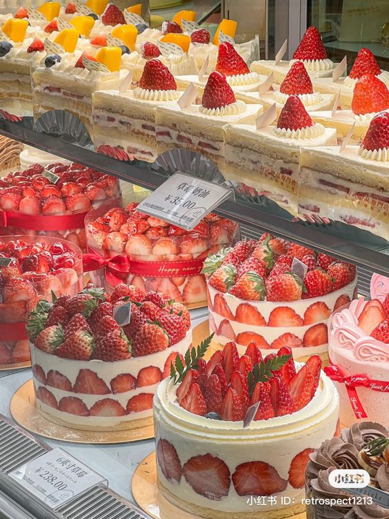 Strawberry cakes at bakery