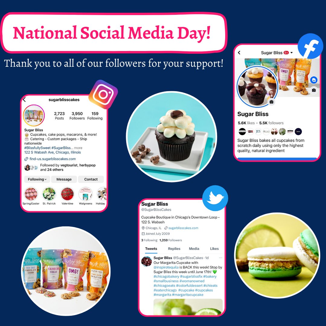 Sugar Bliss (@sugarblisscakes) on Twitter photo Thank you to our Sugar Bliss followers & supporters! It's #NationalSocialMediaDay, we want to thank you all for the support you have given us on various platforms. If you didn’t follow us on another platform yet, definitely follow us now for more updates! #instagram #facebook Thank you to our Sugar Bliss followers & supporters! It's #NationalSocialMediaDay, we want to thank you all for the support you have given us on various platforms. If you didn’t follow us on another platform yet, definitely follow us now for more updates! #instagram #facebook