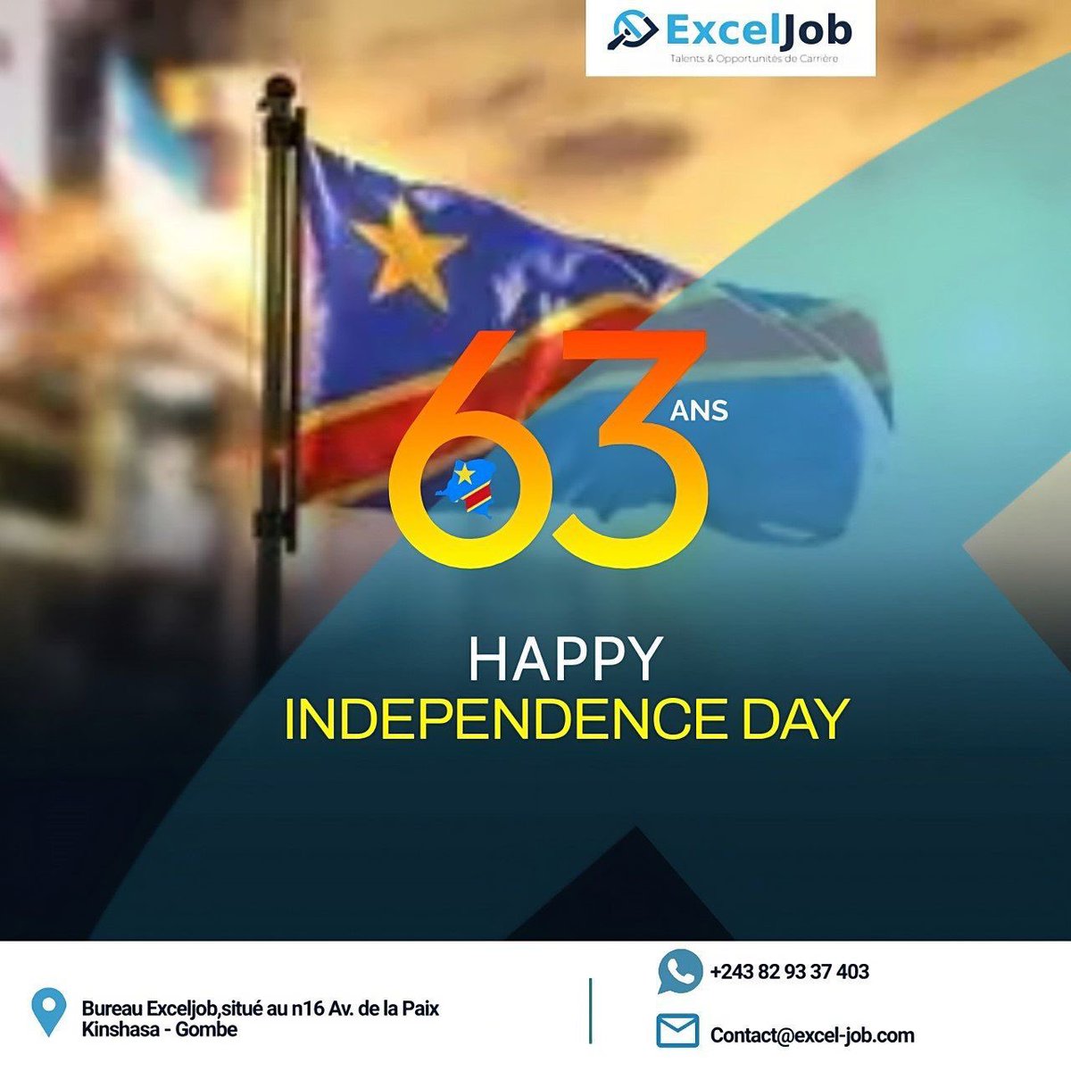 excel_job's tweet photo. Indépendance Tcha Tcha tozuiiieee 💃🏾💃🏾🕺🏽- Bonne fête à tous les Congolais - 63 ans 

#30juin #fête #independanceday
#recrutement  #emploi #emploirdc #cv #job #recherchetravail #recherchestage #rechercheemploi #work #travail #jobboard #recruteur #exceljob https://t.co/cwmqCN7C9S