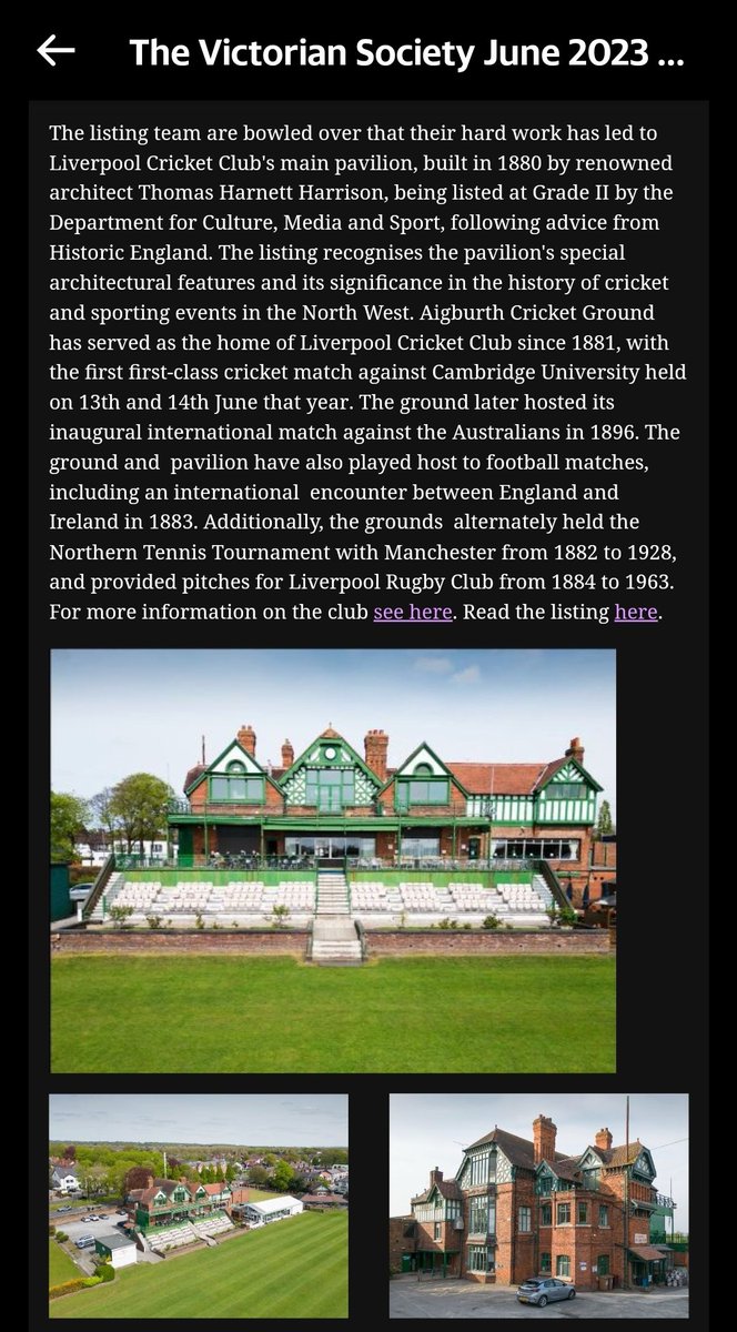 Liverpool E.C. Tours (@juliebluebadge) on Twitter photo From the Victorian Society's (<a href="/thevicsoc/">The Victorian Society</a>) newsletter. Successful listing for Liverpool Cricket Club's pavilion. Congratulations to all concerned. From the Victorian Society's (<a href="/thevicsoc/">The Victorian Society</a>) newsletter. Successful listing for Liverpool Cricket Club's pavilion. Congratulations to all concerned.