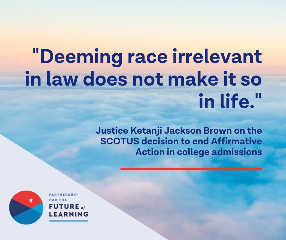 future4learning's tweet image. The Partnership for the Future of Learning and our partners remain committed to the promise of public education and believe that every student deserves the opportunity to attend educational environments that are diverse and well-resourced. #SCOTUS #AffirmativeAction #EdPolicy
