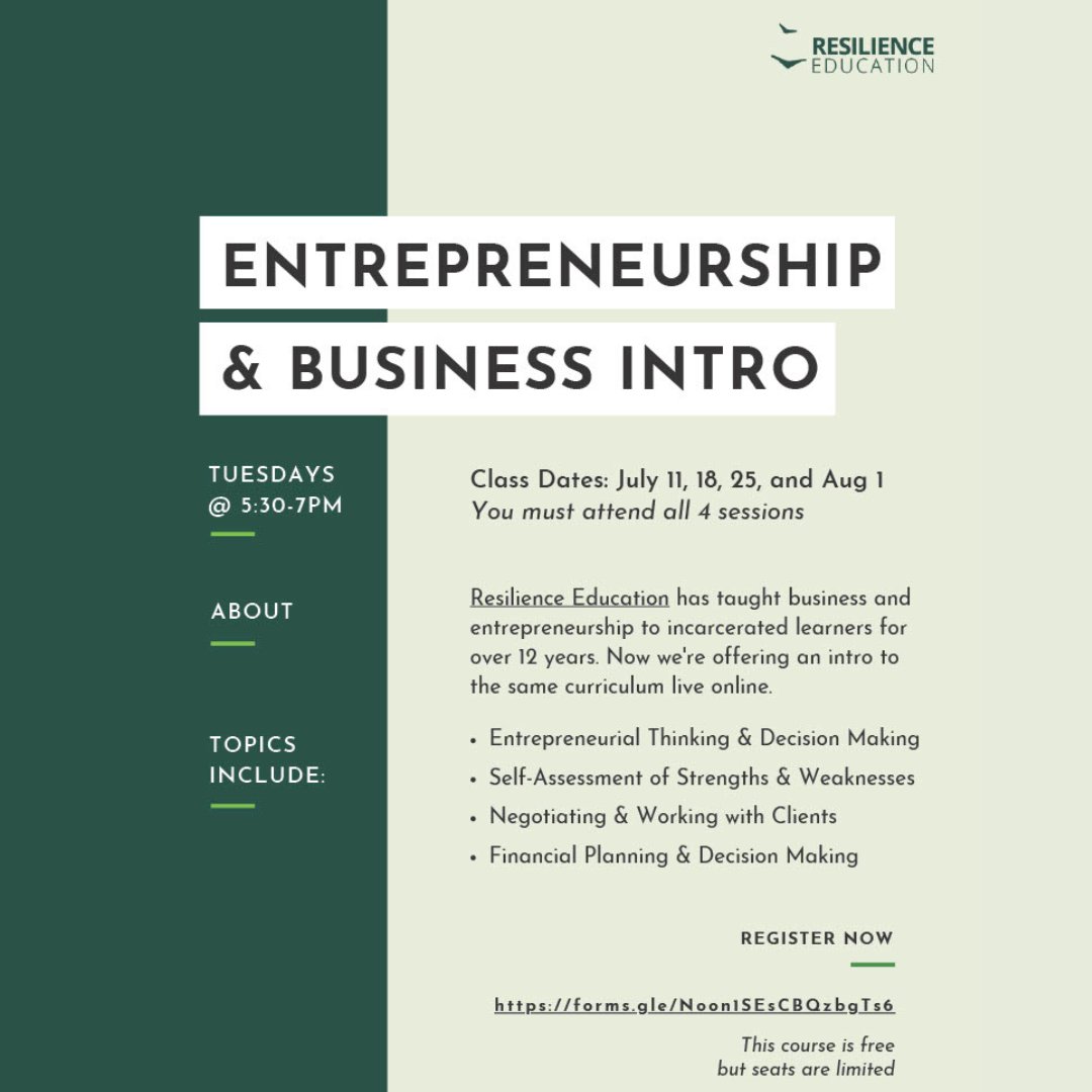 Dr_Andrisse's tweet image. Join Resilience Education for an Entrepreneurship &amp;amp; Business Introduction class. Register now  forms.gle/Noon1SEsCBQzbg…

 #ResilienceEducation #EntrepreneurshipClass #BusinessSkills #RegisterNow #UnlockYourPotential #Empowerment