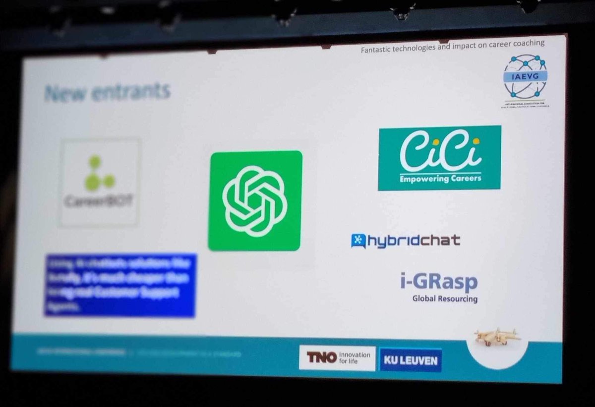 DeirdreTalks's tweet photo. #IAEVG final keynote delivered by ProfStevenDhont on ‘Fantastic technologies and impact on career coaching’ discussing Generative AI for careers support @CiCi featured https://t.co/g92pKUXpUI A boost for the team working closely with practitioners 🤝 https://t.co/vc3BUcXggG