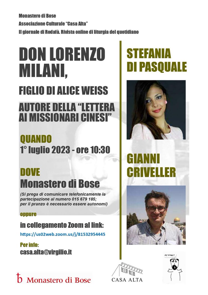 Questo il link Zoom per partecipare domani al Convegno in diretta dal Monastero di Bose, a partire dalle 10:30
us02web.zoom.us/j/81532954445