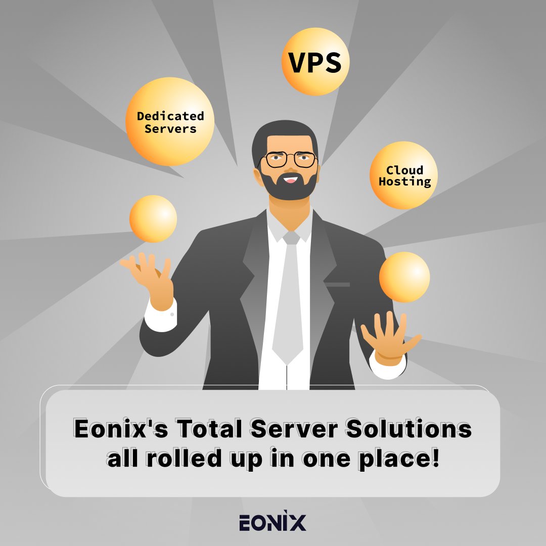 Eonix offers a comprehensive range of total server solutions tailored to meet your company's needs. We've covered you, from dedicated servers to cloud hosting and VPS hosting!

#eonix #dedicatedservers #vps #cloudhosting #totalserversolutions #hostingsolutions
