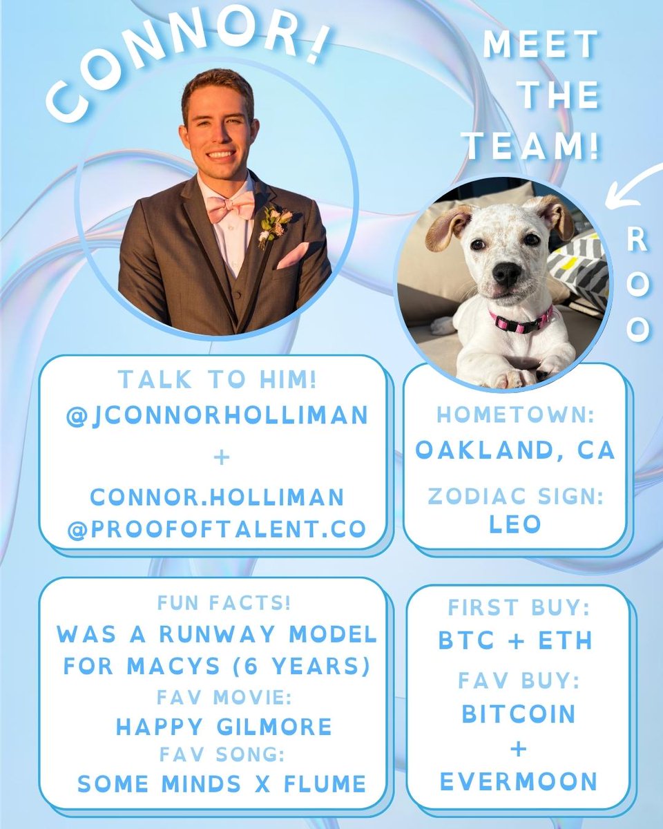Special GM to today's PoT Team Spotlight, our fav degen <a href="/jconnorholliman/">Connor Holliman (connor.base.eth)</a> 🌐

Connor sends a GM meme to the team chat (literally) every day, &amp; it has become a religious part of the PoT team experience. 

You (regularly) crush it, and we appreciate all you bring to the team, sir!
