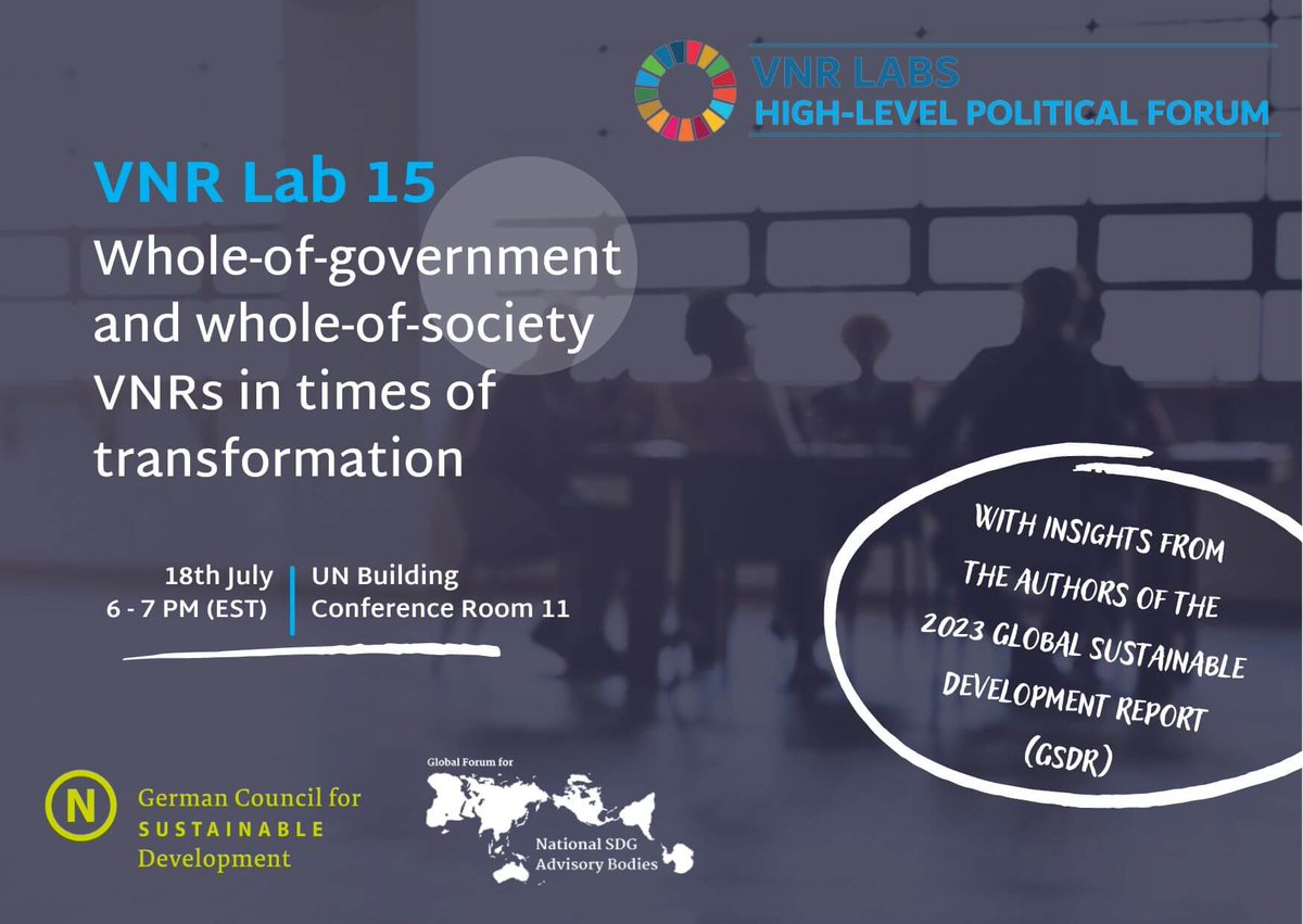 Join us at #HLPF in New York for the VNR Lab hosted by @RNE_DE on 18 July, 6-7 pm. Hear experiences from network members from Tanzania and Finland on VNRs and the implementation of the recommendations of GSDR. More details (VNR Lab 15): hlpf.un.org/2023/vnr-labs #SDGs