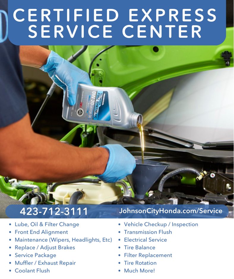 Johnson City Honda is proud to be a Certified Express Service Center.
Servicing all Makes and Models!
johnsoncityhonda.com/service/

#ServiceSpecial #ServiceOffer #AutoRepair #AutoService #CarService #CarRepair #JohnsonCityHonda #JohnsonCity #Honda #HondaService