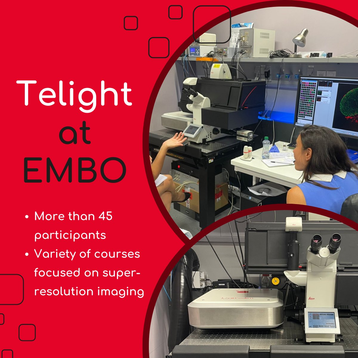 telight's tweet photo. Last week we attended the prestigious @EMBO course in Prague! 📆
And our Application Specialist Alexandra Schroeder was there to show the leading scientists how to use our super-resolution light microscopy system #LiveCodim! 🔬
#telight #microscopy #EMBO https://t.co/HgbX8bsOMW