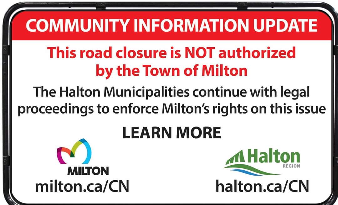 ClrSameeraAli's tweet photo. If you see this sign on Bronte/Britannia &amp; are wondering wth is going on, I can confirm that CN is proceeding with construction &amp; local road closures without any approval from the @TownOfMiltonON ! 

I can tell you that no other private developer would be able to do this. https://t.co/IzxrDOk4YS
