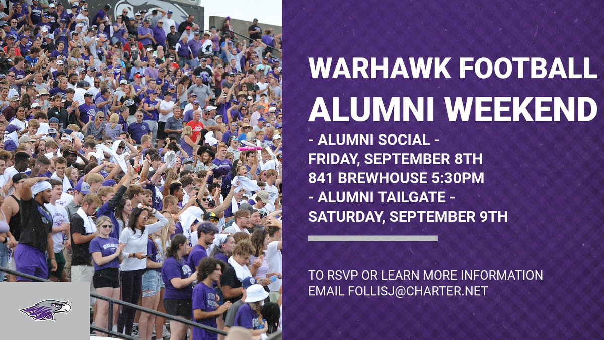 WarhawkFootball's tweet image. 🚨 Alumni Weekend

🗓️ 9/8-9/9 

More details below.

#PackThePack
