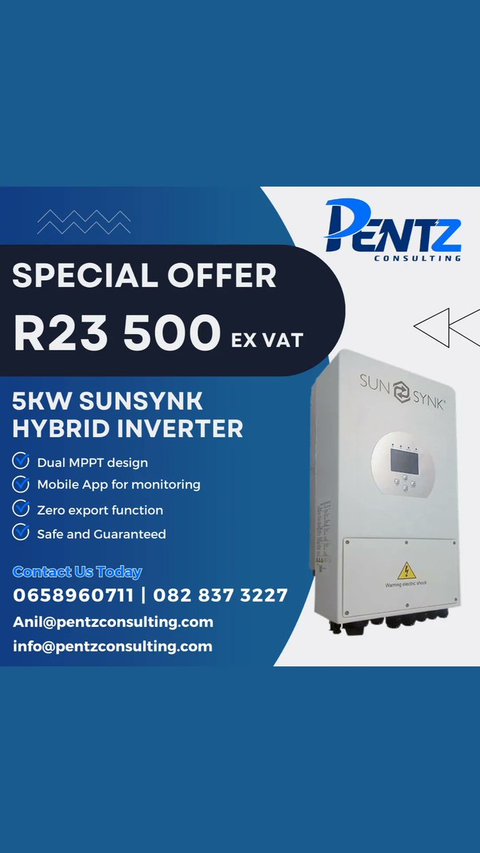 pentzconsulting's tweet photo. Sunsynk 5kw Hybrid Inverter Special #solarenergy #inverter https://t.co/tGQU7FfKvn