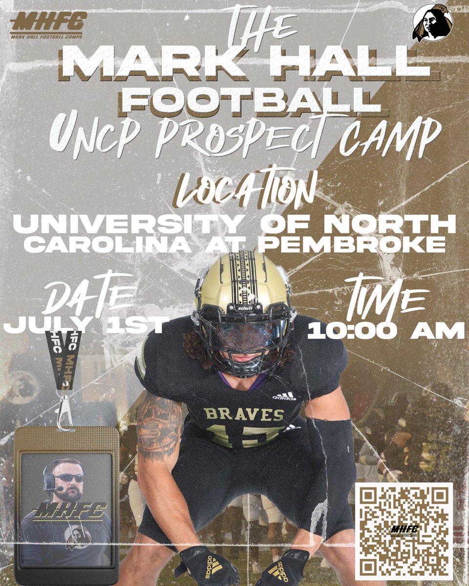 The # of kids that have signed up for @UNCP_Football Camp tomorrow is off the charts!! Our campus will be on🔥!! If you haven’t signed up yet you might want to rethink your decision and find a way to UNCP!! #NoRope Sign up: markhallfootballcamps.com/event-details-…