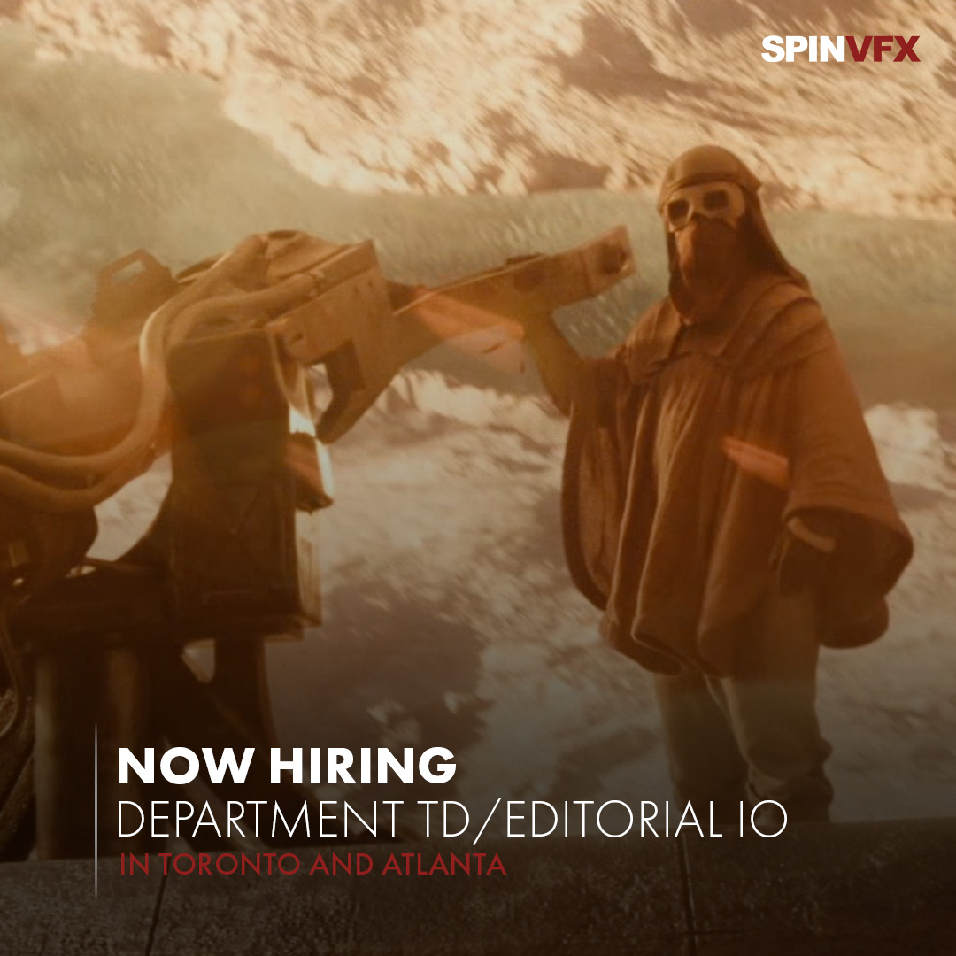 SpinVFX's tweet image. If you love problem-solving on blockbuster shows using Nuke-based pipeline systems and workflows across all creative departments, then we are #NowHiring for a Department TD/Editorial IO. Click the link below to apply now.

buff.ly/2V0ftqt 

#VFXJobs #TeamSpinVFX #VFXLife
