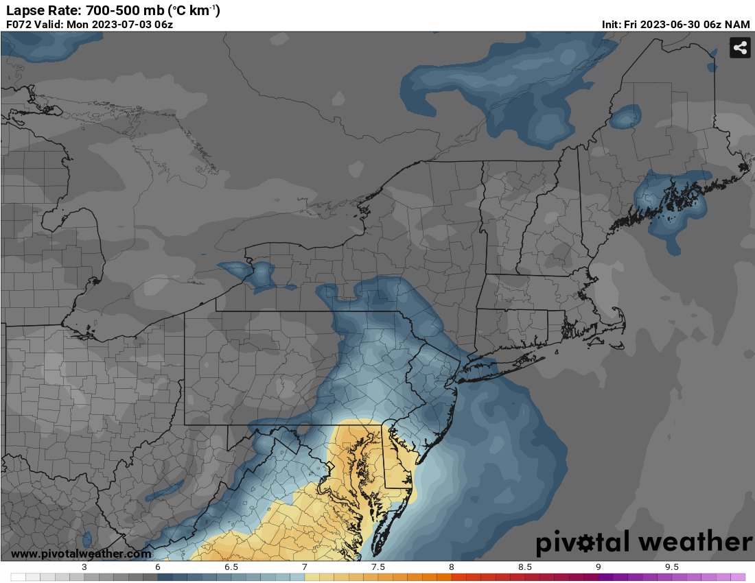 For Sunday-Monday, if we see an EML materialize, this would help support maintenance of strong-severe cells after dark across the Mid-Atlantic. Stay tuned & we'll see how it shakes out as we draw closer. #dewx #pawx #njwx #vawx #mdwx