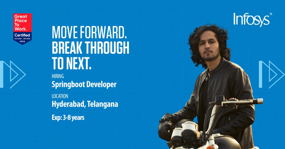 muneermunavary's tweet image. Infosys is hiring for Springboot Developers at Hyderabad with 3-8 years of experience, To apply click here - career.infosys.com/jobdesc?jobRef…

#ForwardwithInfosys #InfosysCareers #InfosysRecruitment infy.com/3CUhXJ7