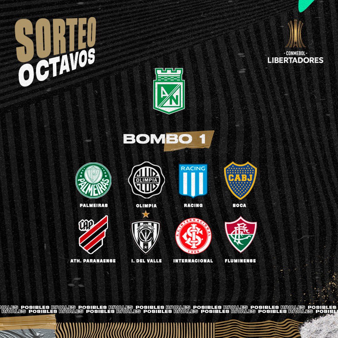 nacionaloficial's tweet photo. ¡Estos son nuestros posibles rivales en 8️⃣vos de CONMEBOL Copa Libertadores! 🏆🌎💚

¿A quién te gustaría enfrentar? 🧐⚽️

#VamosVerde 🇳🇬 https://t.co/Zu3RWCBDVJ