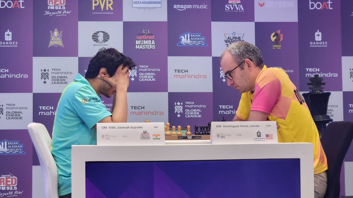 GCLlive's tweet photo. The intensity 💥 

@viditchess  v  @chessleinier 

@umumba @GangesGMs

Catch the action live on @JioCinema

#GlobalChessLeague #GCL #TheBigMove #TheFinalWeekend #GCLonJioCinema https://t.co/6Vvgcl62v6
