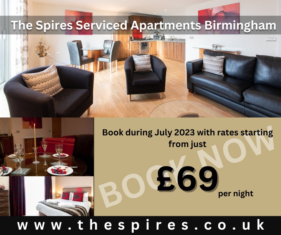 Book The Spires Serviced Apartments in Birmingham from just £69 per night during July 2023 #birmingham #servicedapartments #citybreak #summerholiday #familyfun