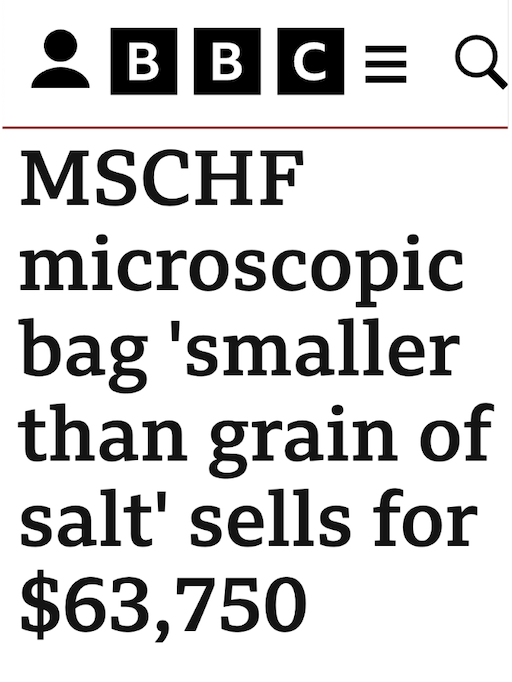 MSCHF microscopic bag 'smaller than grain of salt' sells for $63,750 - BBC  News