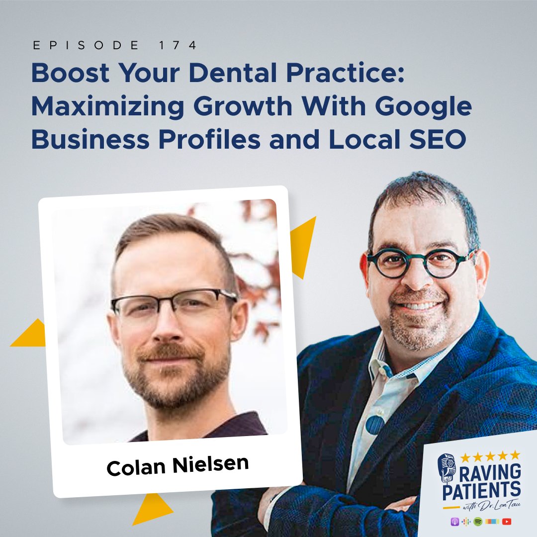 Check out <a href="/drlentau/">Dr. Len Tau</a>'s podcast episode: "Boost Your Dental Practice: Maximizing Growth With Google Business Profiles and Local SEO" with <a href="/ColanNielsen/">Colan Nielsen</a>! 
 Raving Patients Podcast: lnkd.in/e8JczTYT
 YouTube video: lnkd.in/gJuSYge2
#seo #localseo #localsearch