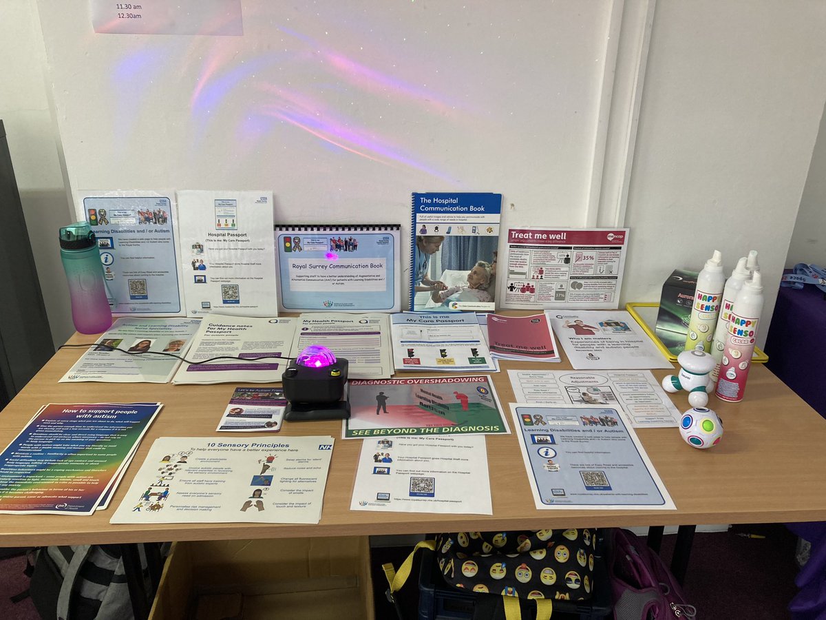 VickiRNLD's tweet photo. We are supporting @CarersSurrey #autism event this afternoon. Sharing information about #ReasonableAdjustments in hospital and how the @RoyalSurrey #LearningDisabilities and #Autism Team support patients (all ages). @laurenbowller https://t.co/Vykurzfyjf