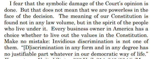 StevenJDuffield's tweet photo. Justice Sotomayor, fresh of yesterday's efforts to not only defend but encourage race discrimination in college admissions, whipsaws around today in 303 Creative to note that discrimination is, you know,  actually bad. https://t.co/qnCzrtIwTB