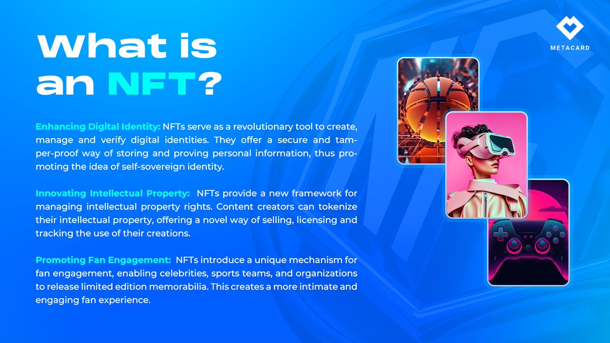 🔐 NFTs are reshaping digital identities, ensuring secure and tamper-proof personal info. Plus, they're flipping the script on intellectual property, enabling creators to tokenize and manage their own content rights. 🎨 #NFTs #DigitalIdentity #IntellectualProperty