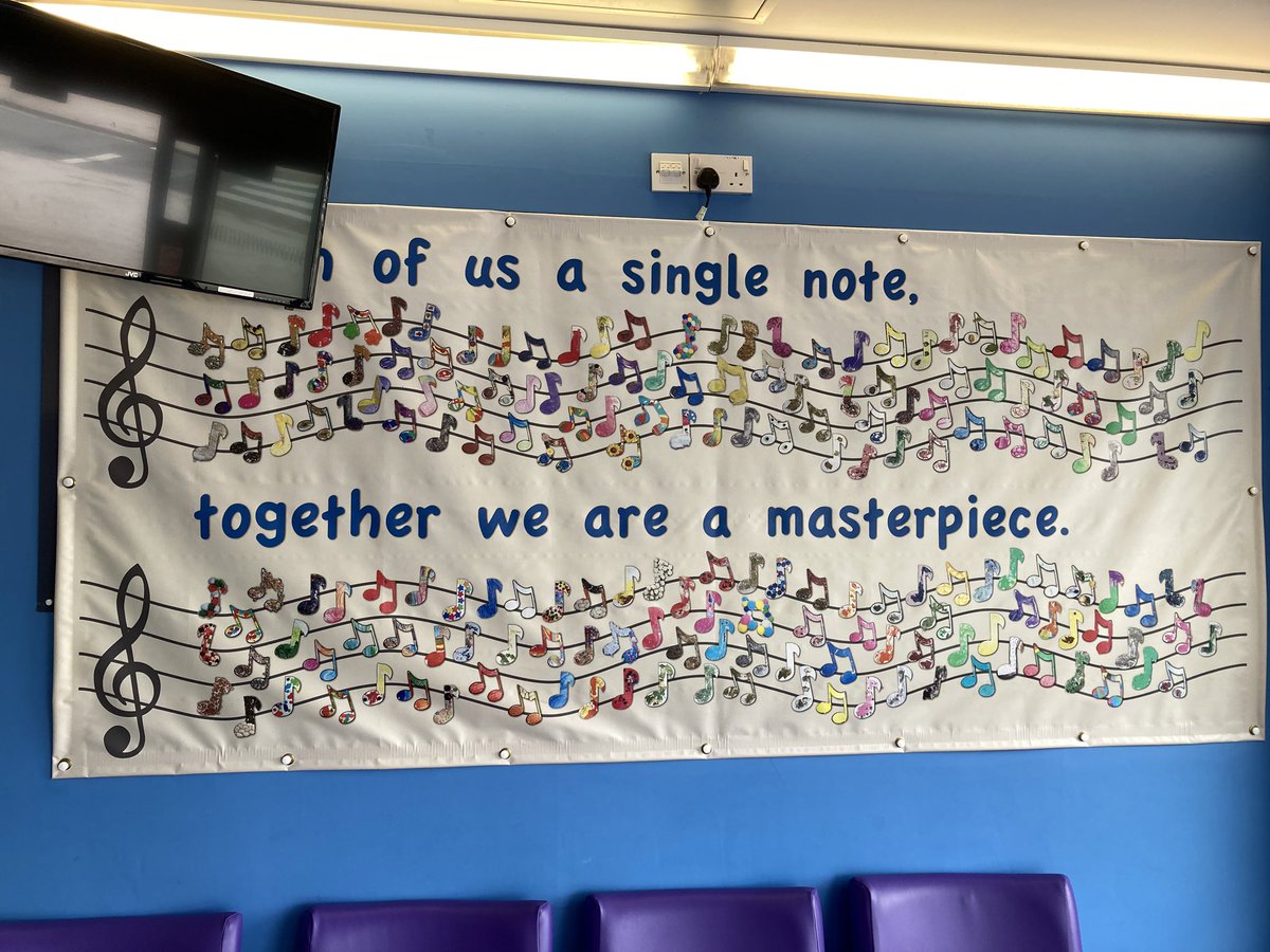 “Each of us a single note, together we are a masterpiece”

A lovely mural in the reception of Bluebell Park School where <a href="/rachelfright/">Rachel Fright</a> &amp; I have had a wonderful day of <a href="/LiveMusicNowUK/">Live Music Now</a> workshops! Oklahoma, Ireland, Mozart and many hilarious new verses for “The Drunken Sailor!”