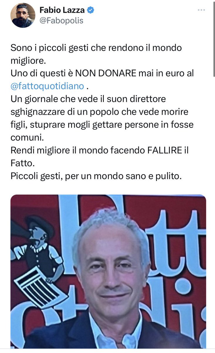 Zerovirgola2's tweet photo. La campagna di odio,iniziata e fomentata da noti personaggi,nei confronti di #Travaglio e del @fattoquotidiano ormai è fuori controllo
Oltre alla totale mistificazione dei fatti, qui c’è cattiveria gratuita che non può essere giustificata dal solo fatto di avere opinioni diverse https://t.co/IVRIC09zRS