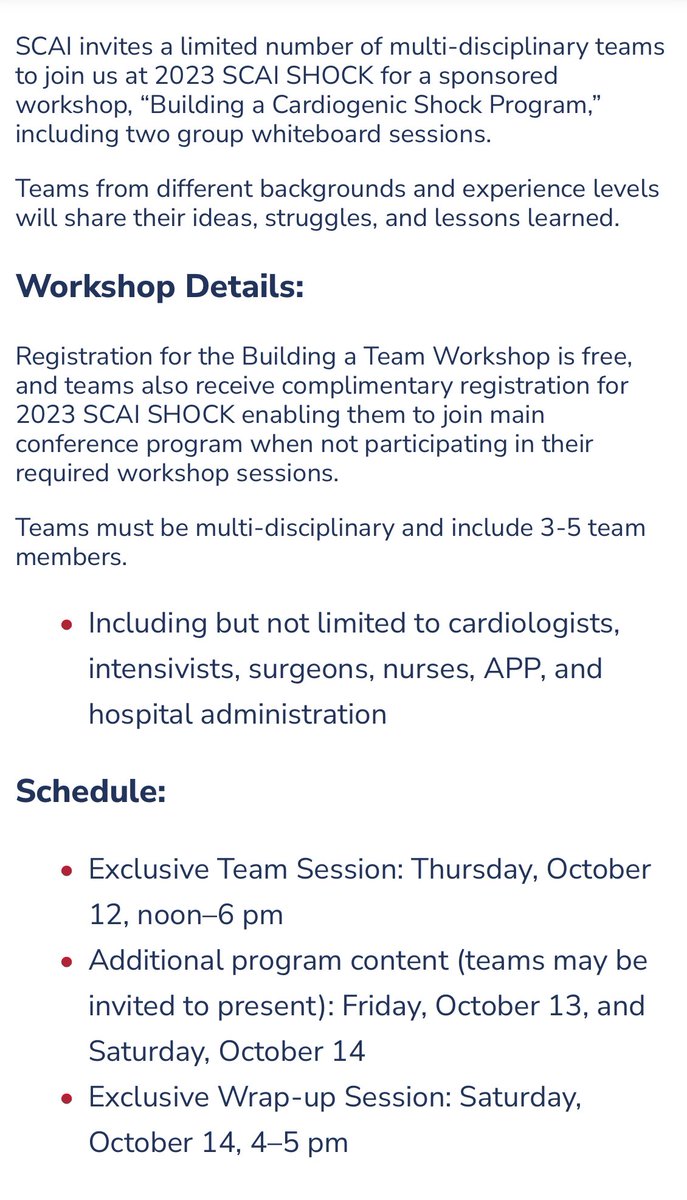 Shock teams workshop is now open for registration. Thinking about starting a shock team, want to organize shock care in your hospital. Please considering signing your team up at the link below … survey.alchemer.com/s3/7384071/Bui…