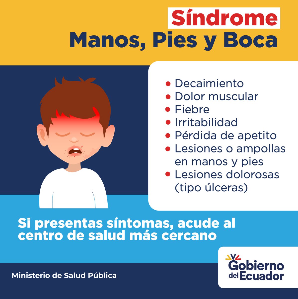 DPS_LosRios's tweet photo. El Síndrome de manos, pies y boca incluye síntomas como fiebre, llagas en boca y sarpullido en piel.

El sarpullido comúnmente se encuentra en 🤚🏾🦶🏻 👄 .

📌 Es frecuente en bebés y niños menores de 5 años.

Ante cualquier síntoma acude al centro de salud.

#NuestroTrabajoContinúa https://t.co/u9vN3V2dGD
