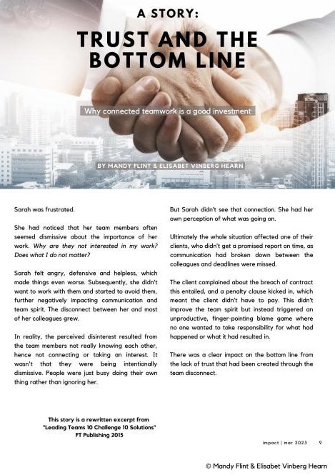 mandyflint's tweet photo. Trust and the Bottom Line

This short story tells us about the impact and effect a lack of trust can have on the bottom line. Connected teamwork is a good investment of your time and energy
Have a read of this article in our leadership magazine 'Impact"
https://t.co/UIyEuJAZZ1 https://t.co/qBFGG0ag8Z