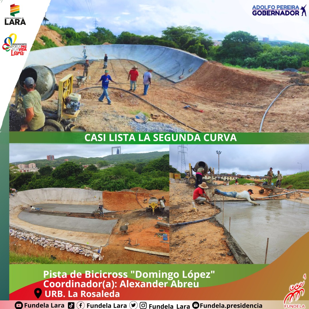 #30Jun | 🚴 !Casi lista¡
Segunda curva de la Pista de Bicicross "Domingo López", se encuentra en su etapa final, gracias a la vinculación perfecta de la coordinación de la instalación y la empresa privada.  
#ForoDeSãoPauloEsIntegración
<a href="/NicolasMaduro/">Nicolás Maduro</a>
<a href="/AdolfoP_Oficial/">Adolfo Pereira Gobernador</a> <a href="/Mippcivzla/">MIPPCI</a>