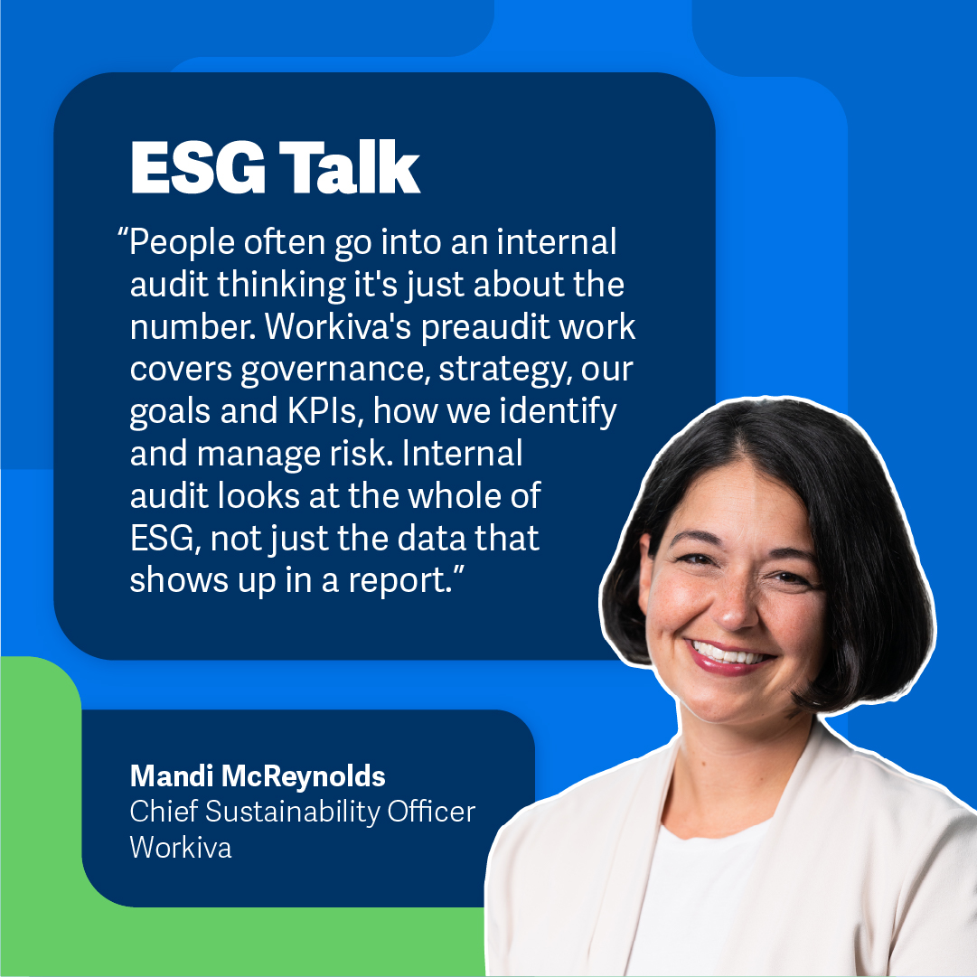 The latest #ESGTalk chat from Mandi McReynolds is a quick primer about the #InternalAudit process and why it’s an important stop on your pathway to assurance, including best practices for #ESGreporting. 

Listen here: sm.workiva.com/ESG-Talk