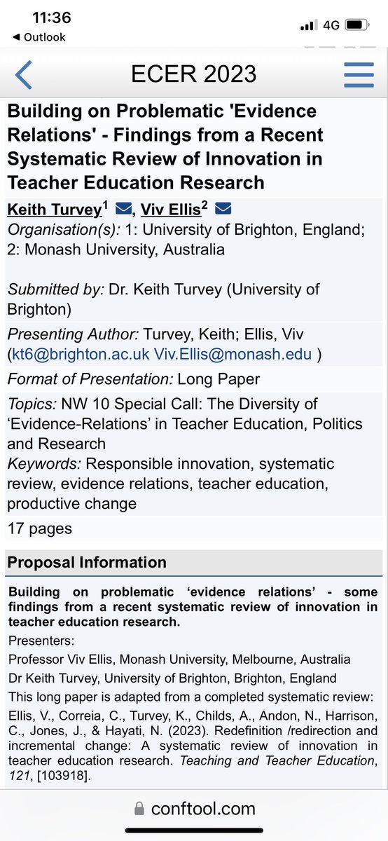 <a href="/viv_ellis/">Viv Ellis</a> and I will present at ECER the recent systematic review we did with colleagues Catarina Correia, Anne Childs, Nick Andon <a href="/chrisharriKings/">Chris Harrison</a> Jane Jones and Nur Hayati on innovation in teacher education research 1/2