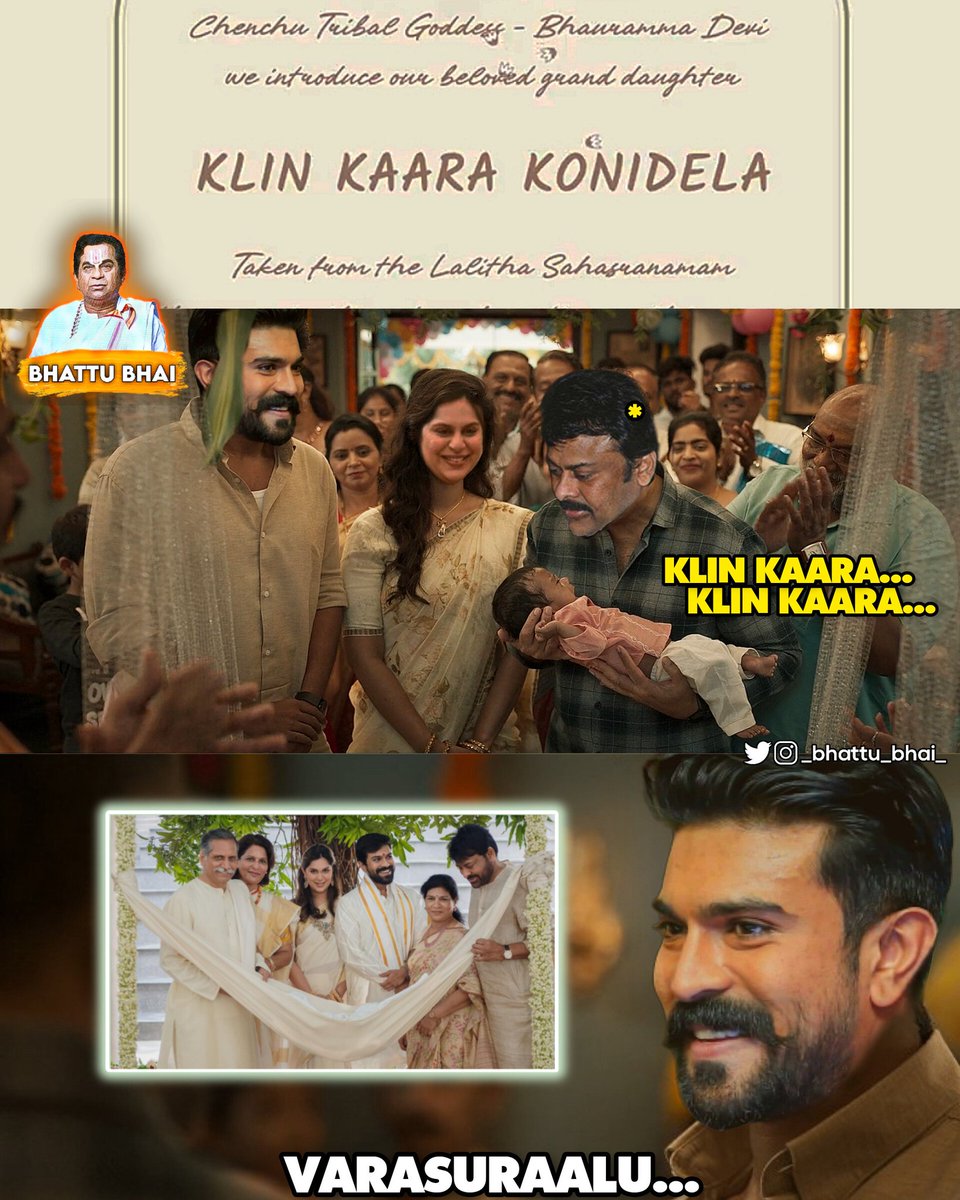 Scenes from Mega house...
And the name is #KlinKaaraKonidela
Welcome to the world 😍 

#MegaPrincess #Ramcharan #Chiranjeevi #Gamechanger
